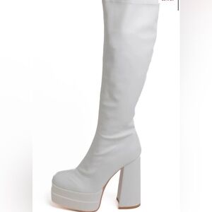 Chunky White Over the Knee Platform Boots